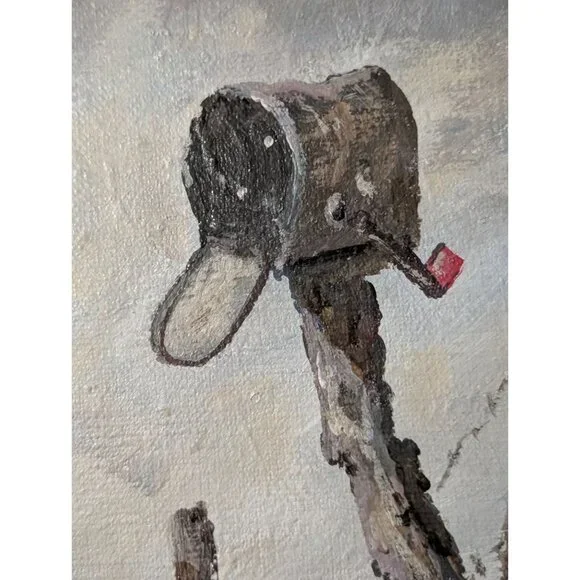 W.T. Zivic 1972 Original Oil Painting Mailbox Animal Design Moody Country Signed - Picture 2 of 10